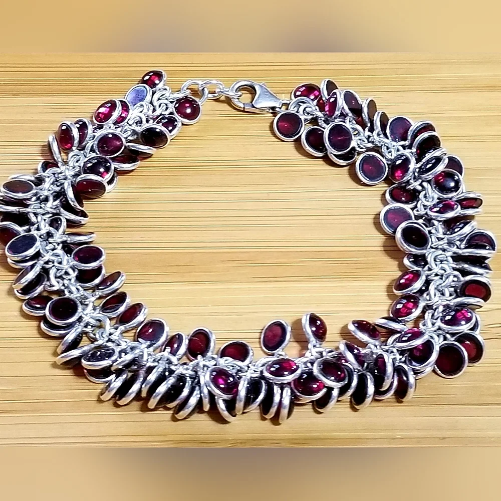 RARE Silpada Sterling Silver & Garnet Cha Cha Bracelet - Picture 8 of 12